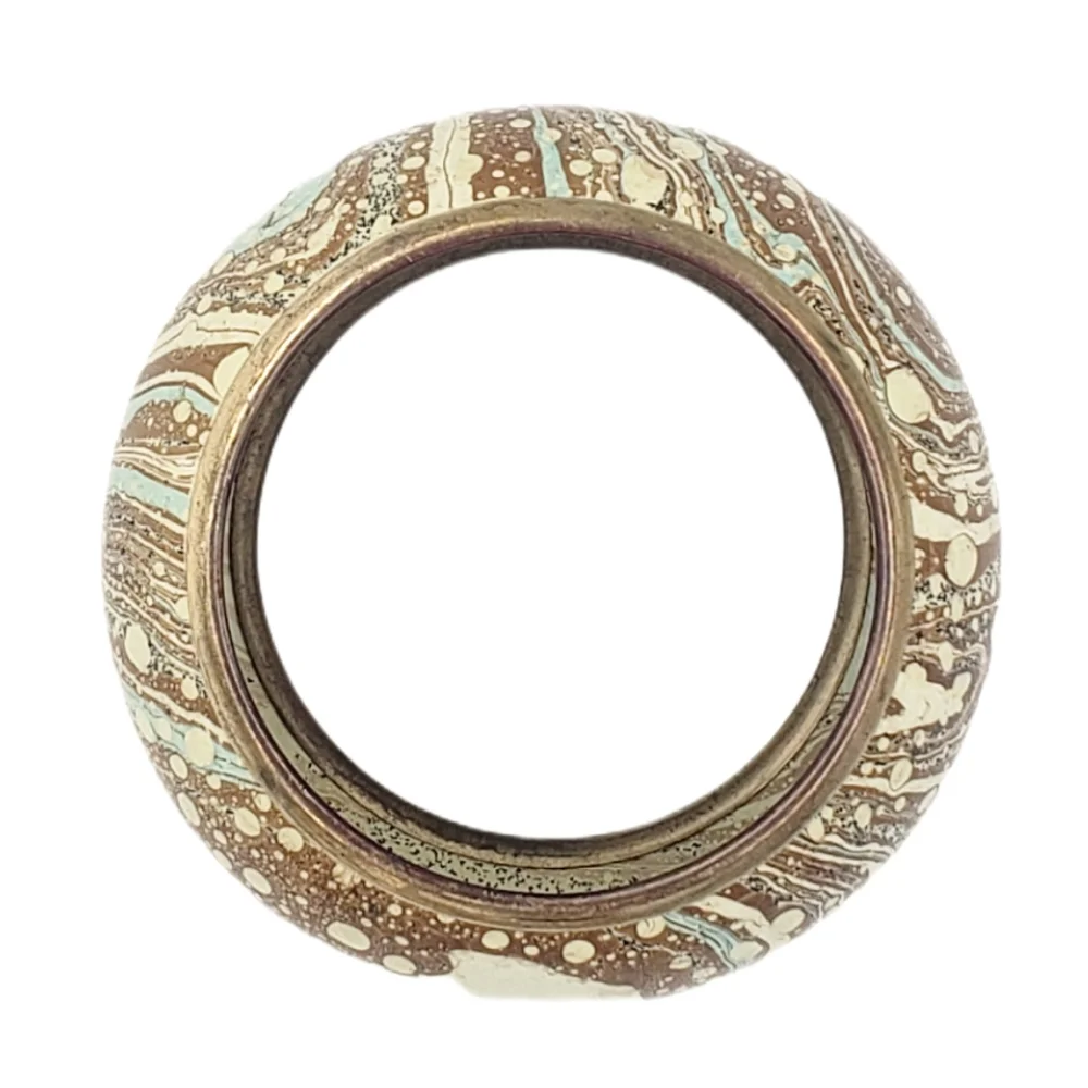 Vintage bangle bracelet brass‎ and enamel cream, aqua, tan